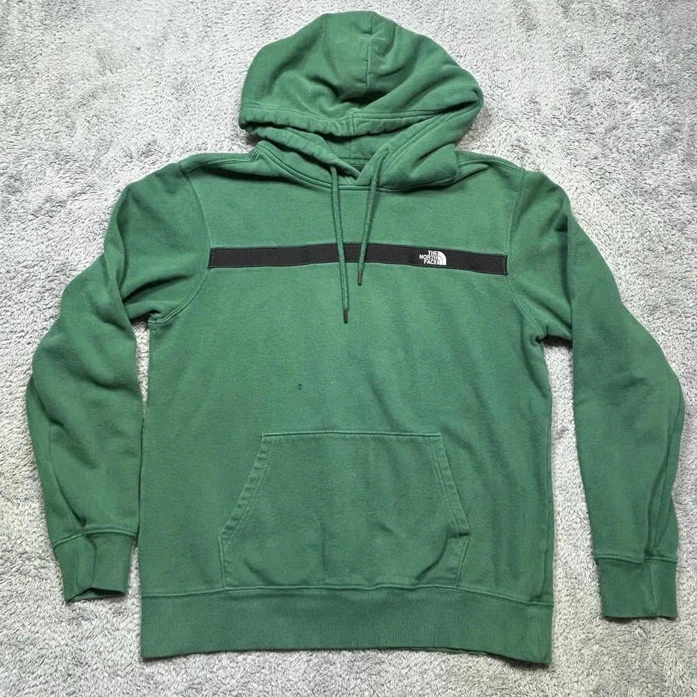 NORTH FACE Hoodie Men's M Green Black Stripe Outdoor Hiking Sweatshirt *HOLE